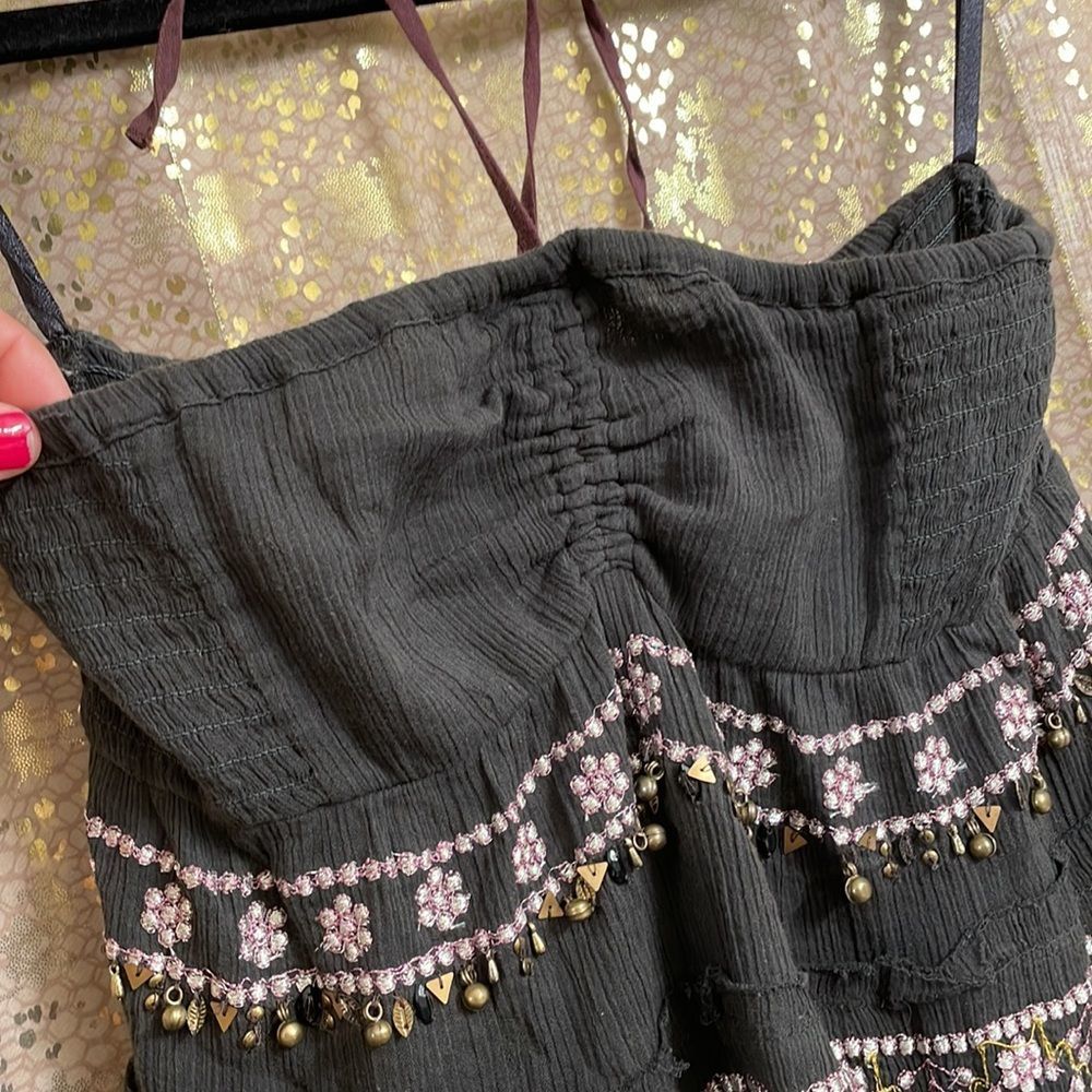 Vintage Free People black/maroon halter top w/ metal embellished chimes, size S - Picture 3 of 9